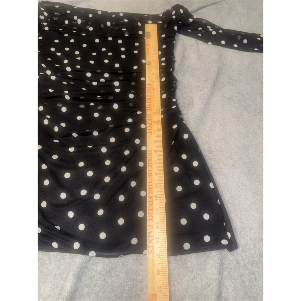 Abercrombie & Fitch Sheer Polka Dot Ruched Sides Off The Shoulder Mini Dress LP